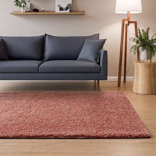 Interiyou Hochflor Teppich Sofia - 133x190 cm Rosa - flauschig und einfarbig - waschbar und rutschfest - weicher Langflor