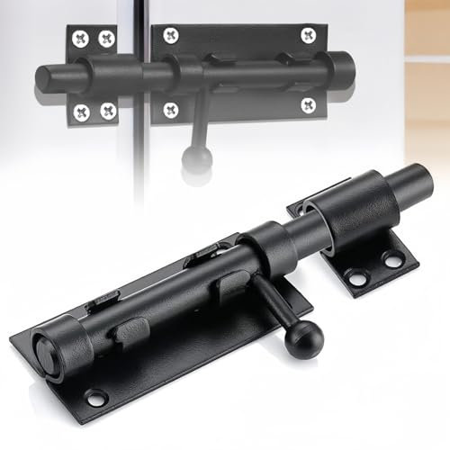 Gate Bolt, Heavy Duty Gate Latch with Padlock Hole, 304 Stainless Steel Black Bolt Lock for Internal Door, Fits Shed Lock, Garden, Bathroom, Toilet (160mm Black)