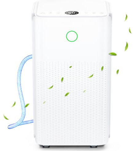 Deshumidificador Electrico 12L/24H, Deshumidificadores Silencioso con Ruedas y Asa, 3 Modos, Temporizador 24H, Tubo de Drenaje Drenaje Continuo, Control de Humedad - Ideal para Casa/Apartamento/Sótano