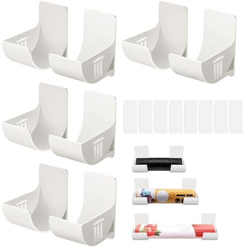 8 Stück (4 Paare) Nein Stanzen Küchen Organizer, Wandmontierter Müllbeutelhalter Müllsack Spender Organizer Küche Halter Schranktür Organizer Wandregal Selbstklebend für Aufbewahrung Tüten Zinnfolie