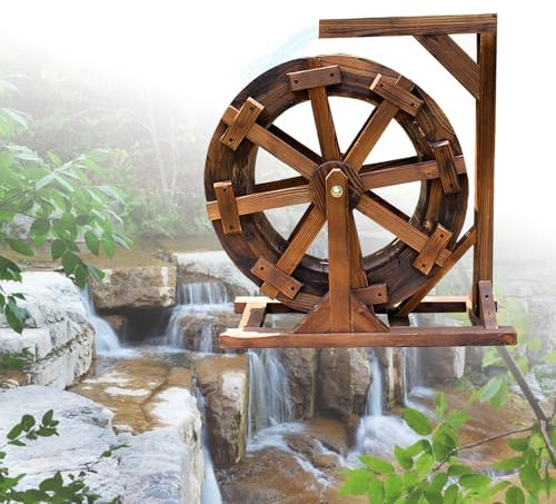 MBBTAG Fuente de Noria de Madera, Fuente de Agua en Cascada Grandes para Jardin, Material de Madera Maciza, Fuente de Agua Interior, Fuerte y Estable, decoración de micropaisajes(30cm)