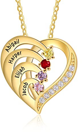 Lam Hub Fong Halskette Personalisiert Damen Herz Anhänger mit 2-5 Namen Namenskette Silber 925 Roségold Gold Geschenk für Weihnachtstag Muttertag Geburtstag (Gold, 4 namen)