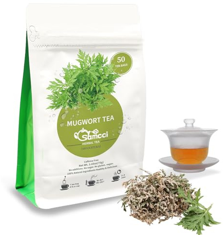 Samcci - Mugwort Tea Bag, 50 Teabags - 100% Natural Dried Mugwort leaves - No Sugar, No Caffeine, No Gluten, Vegan - Rich In Antioxidants