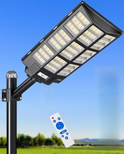 JAYNLT 5000W Lampadaire Solaire Exterieur Réverbère, 6500K Lampe Solaire Puissante avec Détecteur de Mouvement, Projecteur de Sécurité à énergie Solaire étanche IP67 pour Jardin, Cour, Garage