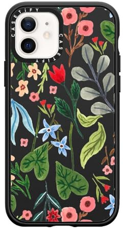 CASETiFY Impact Case for iPhone 12 / iPhone 12 Pro [4X Military Grade Drop Tested / 8.2ft Drop Protection/Compatible with Magsafe] - Little Blooming - Clear Black