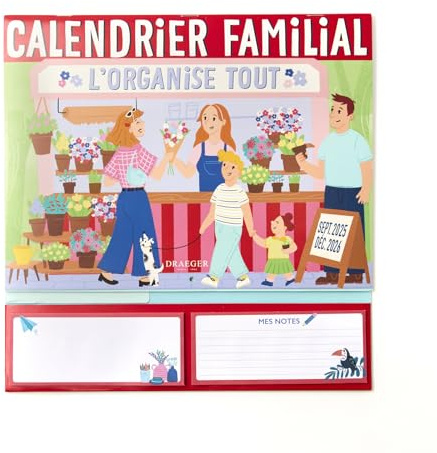 DRAEGER PARIS 1886 - Organiseur familial mural 28x28 cm - 2026-18 fiches mensuelles - Papier FSC - Planification famille