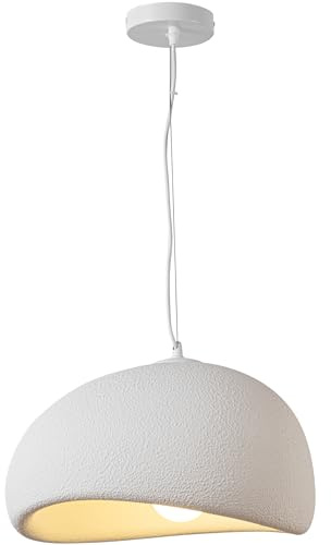 SUNLLOK Modern Wabi Sabi Pendant Light, Japanese Simple Ceiling Light Fixture Flush Mount Cement Lampshade, Dome Hanging Lamp Japandi Chandelier for Bedroom Living Room Kitchen Island (White, 40 cm)