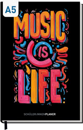Häfft Schulstuff Schülerplaner A5 ohne Datumsbindung Music is Life | 1 Woche auf 2 Seiten - Schülerkalender undatiert mit Wochenkalender für Freizeit, Termine und Schule