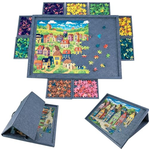 PP OPOUNT Tilting Jigsaw Puzzle Board 2-in-1 Designed Stand & Cover for Adults, Lightweight Felt Storage Case with 9 Removable Trays-Not Drawers, Portable Puzzle Table for Games Up to 1000 Pieces