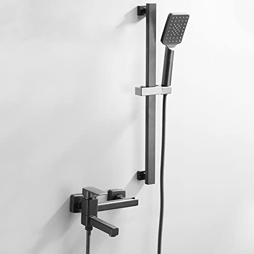 HPTHLY Gun Metal Bathtub Shower Mixer Tap, Bath Tap With Hand Shower Head, Wall Mounted Bathroom Brass Tub Tap Shower Set,B