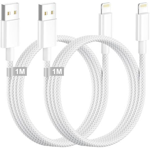 Cable Cargador iPhone 1M 2Pack [Certificado MFi], Cable iPhone Carga Rapida | Cable Lightning USB Nylon Trenzado cable iPhone USB Lightning Cable para 14 13 12 11 Pro Max/XS/XR/X/8/7/6/5/SE/iPad