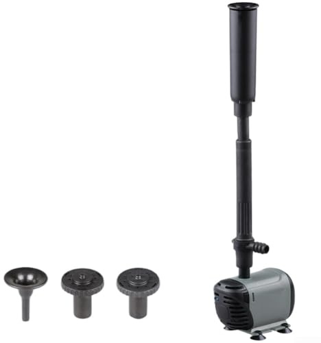 Feeshoppher Pompa regolabile per fontana da giardino, 600 l/h, in plastica nera, sommergibile, con controllo del flusso e 3 ugelli per l'abbellimento di stagni di pesci, filtro integrato (EQB-600P)