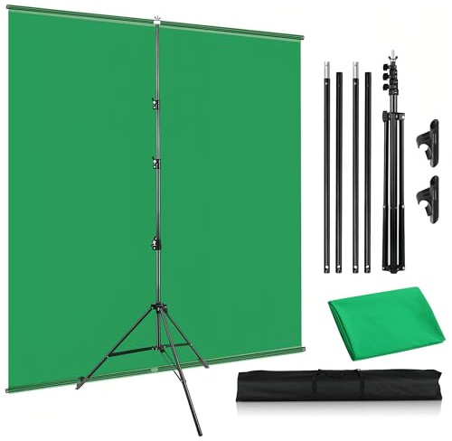 Kavier Greenscreen mit Stativ 2x1,5m Hintergrund-Set mit oberer unterer Querstange für verbesserte Stabilität – Faltbarer Chroma Key Screen für Streaming, Videoaufnahme, Gaming Online-Meetings