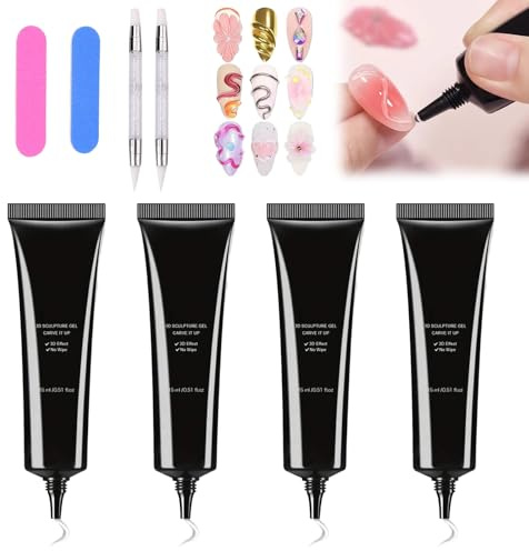 Xivicii 4Pcs 3D Nail Gel Sculpting Gel, Nails Molding Glue for Art Carving Patterns Decoration Salon Home