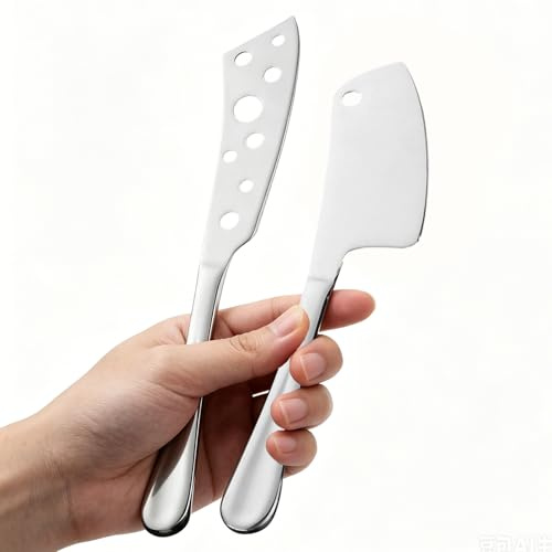 Couteau à fromage BTCLASSIC 2 pièces, ensemble de couteaux à fromage en acier inoxydable poli pour fromages à pâte molle et dure, lavable au lave-vaisselle