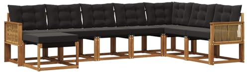 vidaXL Outdoor-Sofagarnitur mit Kissen 8 pcs Natürlich und Schwarz, Garten Sofa, modernes Ecksofa, Robustes Sitzmöbel, Möbel für Terrasse, gemütliche Lounge