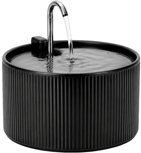 NautyPaws Fuente para gatos de cerámica, 2,2 L, para gatos, cerámica, dispensador de agua silencioso, dispensador automático de agua para mascotas, con sistema de filtro, color negro