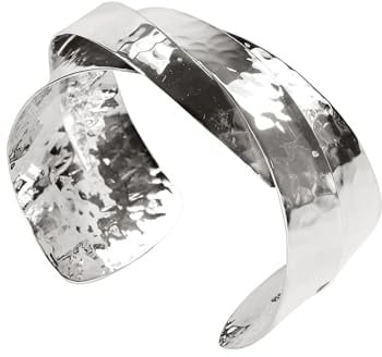 SILBERMOOS Damen Armreif Armspange überlappend glänzend und gehämmert 925 Sterling Silber