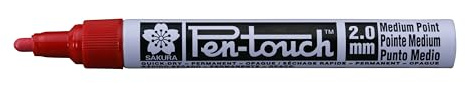 SAKURA Pen-Touch Medium Rot Marker - Schreibt auf Karton, Kunststoff, Holz, Glas, Porzellan, Metall - Aluminium Schaft - 2 mm Strichbreite - Faserspitze - Industrieller & künstlerischer Gebrauch