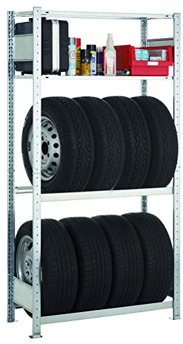 SCHULTE Lagertechnik Garagen-Grundregal 200x100x40cm, 2 Reifenebenen und 2 Fachböden