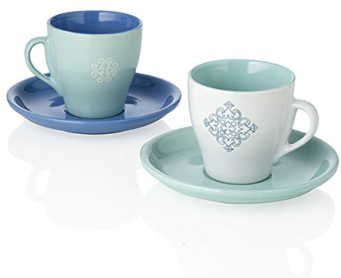 Brandani 54512 Panarea - Tazza da caffè in gres porcellanato, 2 pezzi, colore: Bianco/Acquamarina