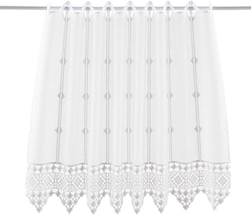 florentina Scheibengardine gehäkelter Abschluß 45 cm hoch Weiß - Wunschbreite frei wählbar durch gekaufte Menge in 16 cm Schritten - Meterware