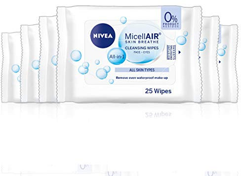 NIVEA MicellAIR SKIN BREATHE Cleansing Wipes, Pack of 6 (6 x 25 Wipes), Make-Up Wipes Enriched with Vitamin E, Cleansing Face Wipes