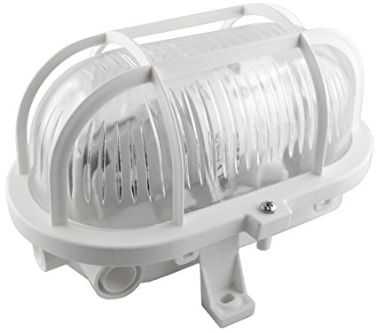 CONCEPTRUN Echtglas Kellerleuchte für austauschbare Leuchtmittel Ovalleuchte Dachbodenleuchte Kellerlampe Wandleuchte Garagenleuchte mit Schutzkorb IP44 E27-230V oval weiß (Modell: KL2)