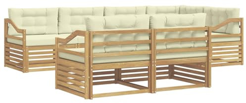 vidaXL Outdoor-Sofagarnitur mit Kissen 7 pcs Weiß und Creme Polyester, Garten Sofa, modernes Wohnzimmer, Robustes Möbel, Terrasse, Bequeme Lounge-Ecke