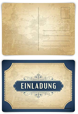 Einladungskarten Geburtstag Konfirmation Taufe Kommunion jeder Anlass 12 Stück Karten Set - Vintage Blau Postkarten