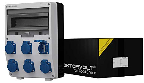 Doktorvolt Stromverteiler Baustromverteiler Wandverteiler Verteilerkasten Steckdosenverteiler TD Mit Mennekes Steckdosen 6x 230V Schuko Mit Sicherheitsklappdeckeln Komplett Verdrahtet IP54