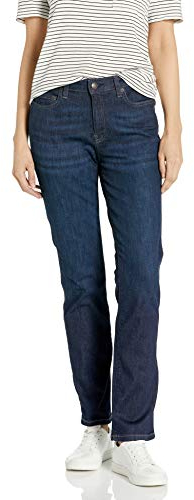 Amazon Essentials Jean Droit Slim Taille Mi-haute - couleurs abandonnées Femme, Délavé Foncé, 48
