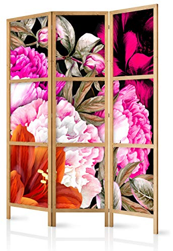 decomonkey Paravent Raumteiler Innen Blumen 135x171 cm 3 Teilig Room Divider Wall Raumteiler Stehend Trennwand Sichtschutz Spanische Wand Sichtschutzwand Wohnzimmer Holz Spa Zen Modern Japan