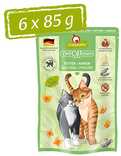 GranataPet DeliCatessen Kitten / Junior Geflügel, Nassfutter für Katzen, Katzenfutter für Feinschmecker, Futter ohne Getreide & ohne Zuckerzusätze, 6 x 85 g