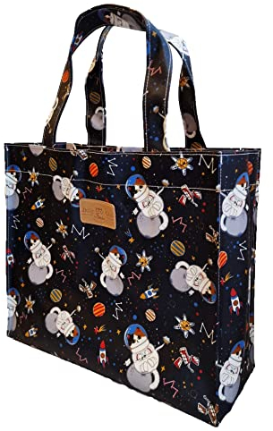 SturdyFoot Kleine Büchertasche, Lunchtasche, Tragetasche, Einkaufstasche, Turnbeutel, Wachstuch-Tragetasche, PVC-beschichtete Tragetaschen, Meow, 29cm*11.5cm*24.5cm