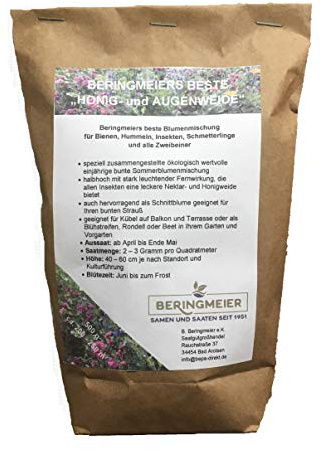 BERINGMEIERS BESTE | HONIG- und AUGENWEIDE | Bienenwiese | Blumenwiese | Blumen Saatgut für ca 125m² | 250 Gramm