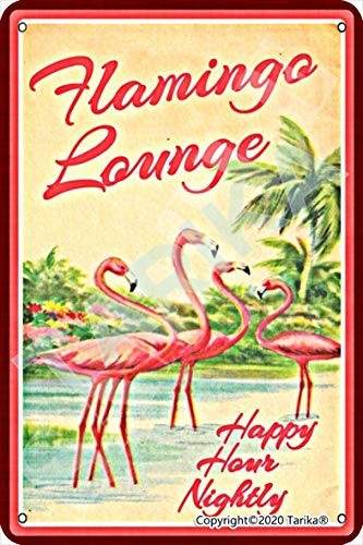 Flamingo Lounge Happy Hour Nightly Metall-Retro-Look 20 x 30 cm Dekoration Kunst Schild für Zuhause Küche Bad Bauernhof Garten Garage inspirierende Zitate Wanddekoration