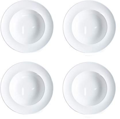 4 Piatti Pasta Piatto Piatto Fondo Gourmet in Porcellana di Alta Qualità,White