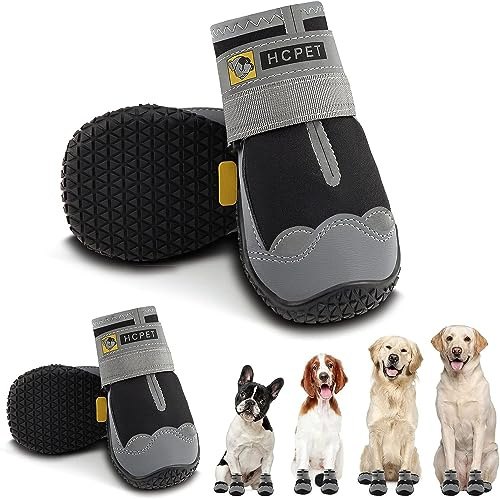 Hcpet Pfotenschutz Hundestiefel, Hundeschuhe Hundeschuhe mit reflektierenden Riemen, Welpenschuhe für kleine mittelgroße Hunde im Freien, Pfotenschutz, 4 Stück