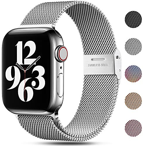 Funbiz Métal Bracelets Sport en Acier Inoxydable de Remplacement Compatible pour iWatch Series 8 7 6 SE 5 4 3 2 1, 38mm/40mm/41mm, Argent