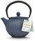Charbrew Blue & Gold Chinese Cast Iron Teapot with Stainless Steel Tea Infuser (500ml/2.5 Cups)