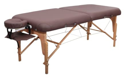 Zen – Mobile Round Corner Massageliege klappbar & höhenverstellbar – Vollholz Massagetisch mit abgerundeten Ecken für aktive Massagestile – Massagebank mit Kopfteil, Armlehnen & Tasche (Schokolade)