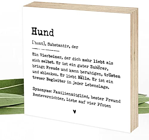 Wunderpixel® Holzbild Definition Hund - 15x15x2cm zum Hinstellen/Aufhängen, Text auf Holz - schwarz-weißes Wand-Bild Aufsteller zur Dekoration Geschenk-Idee