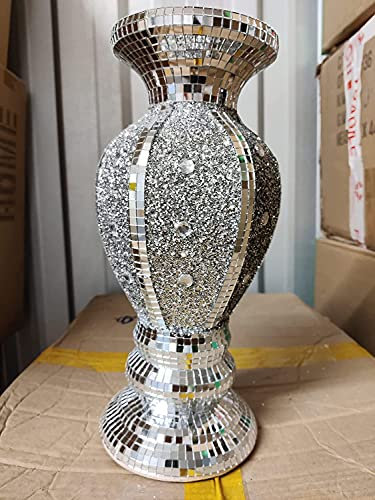 Deenz 30cm Silver Vase Sparkle Ornament Crushed Diamond Flower Pot