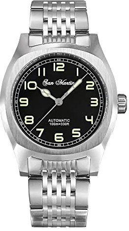 NC San Martin Square Vintage Sports Automatic Herren Luxusuhren Saphirglas PT5000 Mov't Simple Military Stainlees Steel Diiving Watch (with Logo)