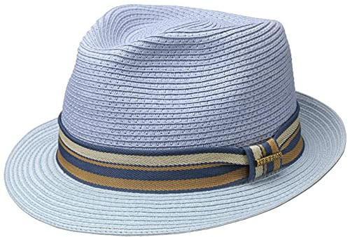 Stetson Chapeau en Paille Licano Toyo Trilby Femme/Homme - de Plage Soleil avec Ruban Gros Grain Été Printemps-été - XS (52-53 cm) Bleu Clair