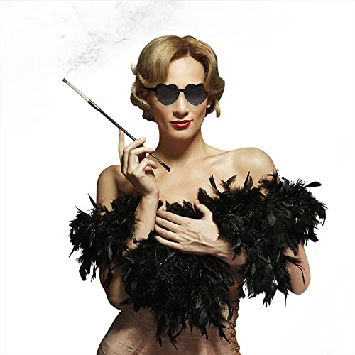 Anjing Federboa für Party, 80 g, 2 m, dick, mehrfarbig, mit rahmenloser Sonnenbrille, Partygeschenk, Party, Tanzen, Karneval, Kostüm, Ornament, Schwarz