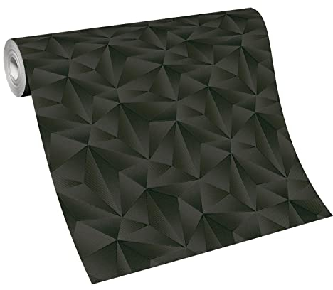 3D Tapete mit Dreieck Design | Schwarze Vliestapete geometrisch für Büro und Wohnzimmer | Dunkle Vlies Wandtapete grafisches Muster