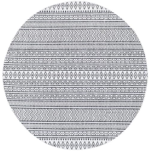 Livabliss Geometric Outdoor Rug - Indoor Outdoor Rug Round, Prague 160x160 cm - Patio Rugs, Decking, Outdoor Carpet - Boho Colourful Garden Rugs, Patterned, UV Weather, Stain Durable