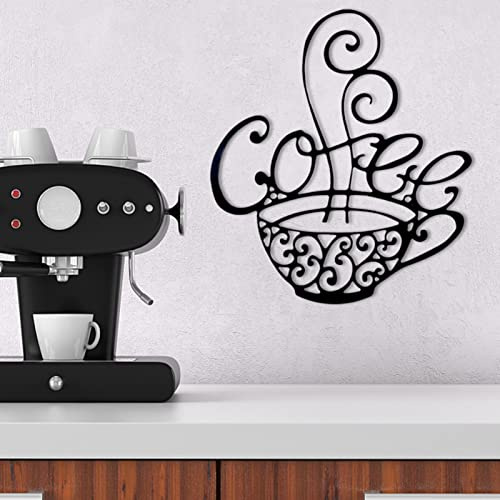 2 Black Metal Coffee Cup Wall Art | Cup Mug Silhouette - Coffee Wall Sign Black, Wall Decorations for Kitchen Living Room Cafe Lounge Dining Room Office Home Decor Tumotsit